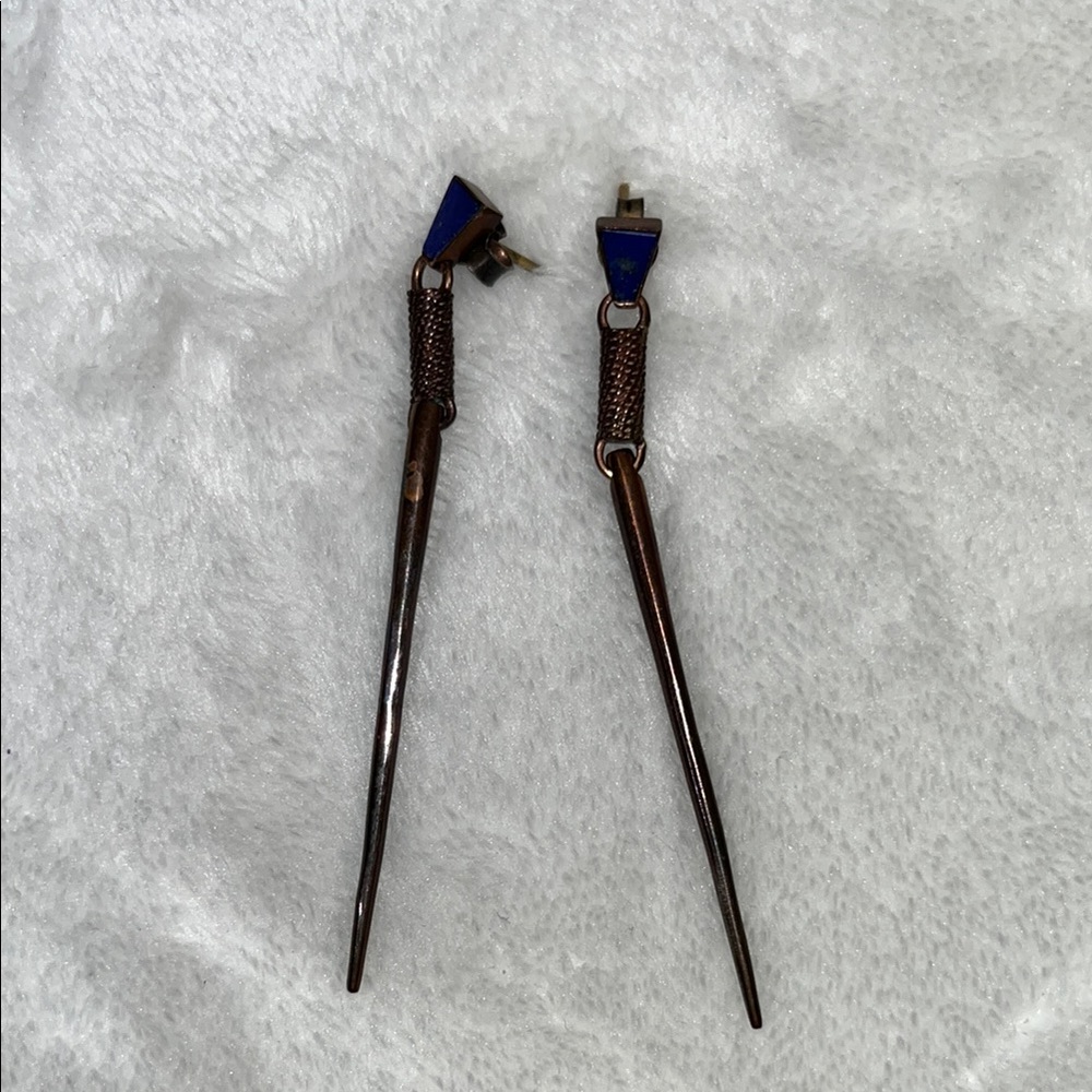 A peace treaty, blue stone dangle earrings